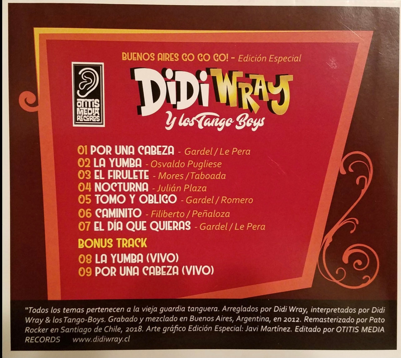 OMR-012 DIDI WRAY Y LOS TANGO BOYS “Buenos Aires Go! Go! Go!” CD